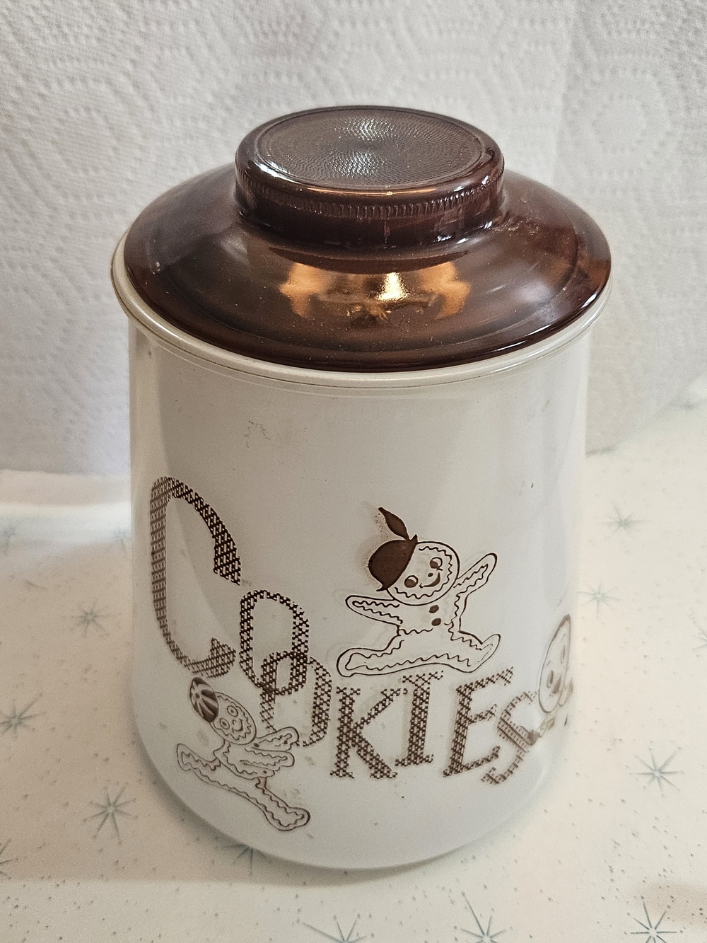 Vintage Bartlett Collins Gingerbread Man Cookie Jar Mid Century Milk Glass Brown